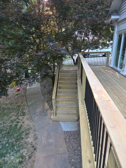 Deck stairs and railing
