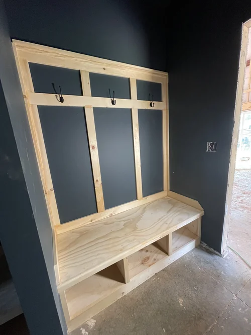 Mudroom bench with coat hooks